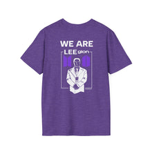 Load image into Gallery viewer, LEEgion BTS MR LEE fan art T-Shirt | Black Print Purple Logos
