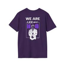 Load image into Gallery viewer, LEEgion BTS MR LEE fan art T-Shirt | Black Print Purple Logos
