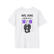 Load image into Gallery viewer, LEEgion BTS MR LEE fan art T-Shirt | Black Print Purple Logos
