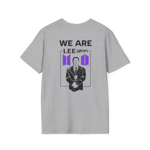 Load image into Gallery viewer, LEEgion BTS MR LEE fan art T-Shirt | Black Print Purple Logos
