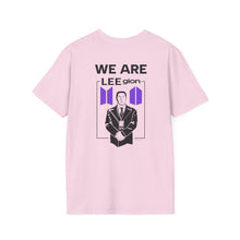 Load image into Gallery viewer, LEEgion BTS MR LEE fan art T-Shirt | Black Print Purple Logos
